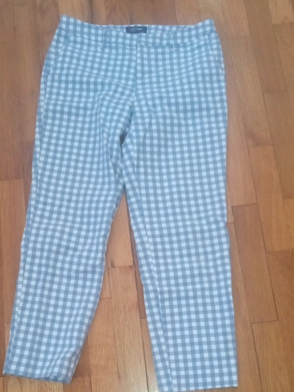 women 2 blue white checkered ankle pants,